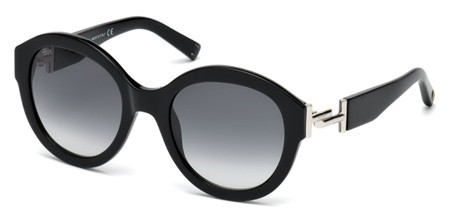 Tod's TO0208 Sunglasses, 01B - Shiny Black, Shiny Palladium/ Gradient Smoke