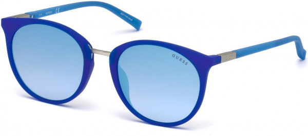 Guess GU3022 Sunglasses, 91X - Matte Blue / Blu Mirror