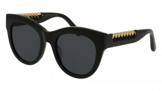 Stella McCartney SC0064S Sunglasses, 001 - BLACK with GOLD temples and GREY lenses