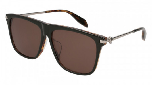 Alexander McQueen AM0106SA Sunglasses, 002 - BLACK with RUTHENIUM temples and BROWN lenses