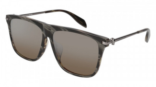 Alexander McQueen AM0106SA Sunglasses, 004 - GREEN with RUTHENIUM temples and SILVER lenses