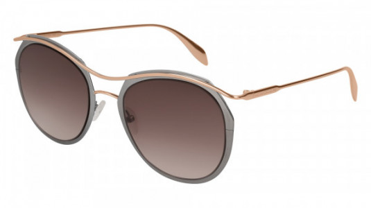 Alexander McQueen AM0116S Sunglasses, 004 - RUTHENIUM with GOLD temples and BROWN lenses