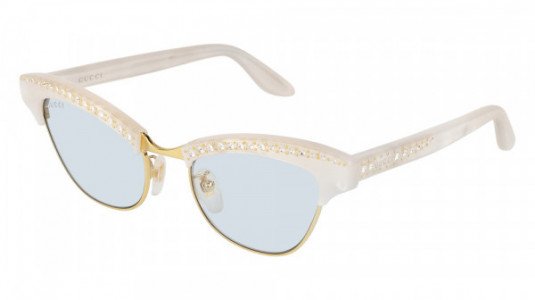 Gucci GG0153S Sunglasses, 002 - WHITE with LIGHT BLUE lenses