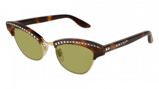 Gucci GG0153S Sunglasses, 003 - HAVANA with GREEN lenses
