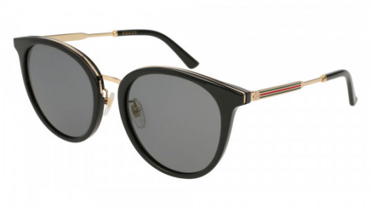 Gucci GG0204SK Sunglasses, 001 - BLACK with GOLD temples and GREY lenses