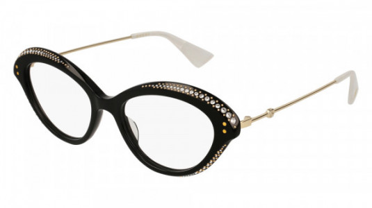 Gucci GG0215O Eyeglasses, 001 - BLACK with GOLD temples