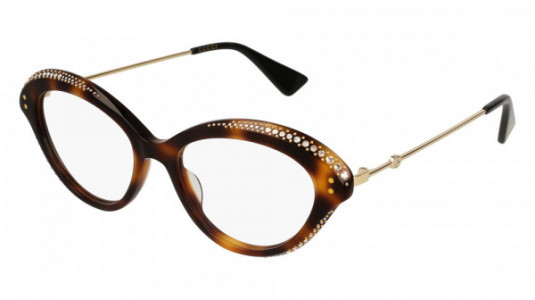 Gucci GG0215O Eyeglasses, 002 - HAVANA with GOLD temples