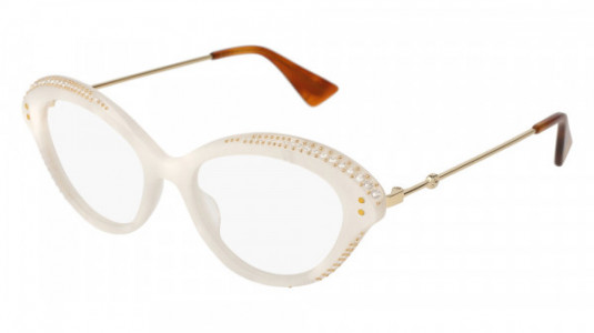 Gucci GG0215O Eyeglasses, 003 - WHITE with GOLD temples
