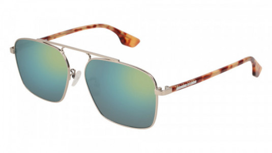 McQ MQ0094S Sunglasses, 003 - SILVER with HAVANA temples and LIGHT BLUE lenses