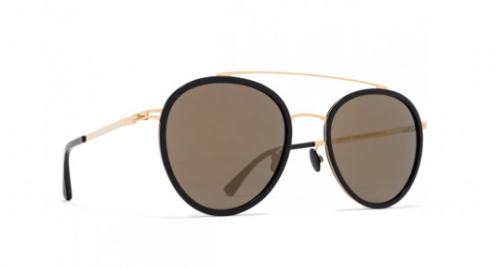Mykita MERI Sunglasses, A15 GLOSSY GOLD/BLACK - LENS: BRILLIANT GREY SOLID