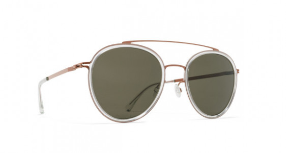 Mykita MERI Sunglasses, A28 SHINY COPPER/MINT WATER - LENS: RAW GREEN SOLID