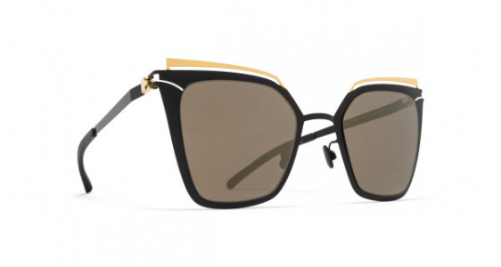 Mykita KENDALL Sunglasses, GOLD/JET BLACK - LENS: BRILLIANT GREY SOLID
