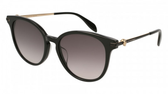 Alexander McQueen AM0122SK Sunglasses, BLACK with GOLD temples and GREY lenses