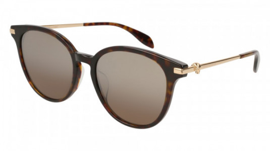 Alexander McQueen AM0122SK Sunglasses, HAVANA with GOLD temples and SILVER lenses