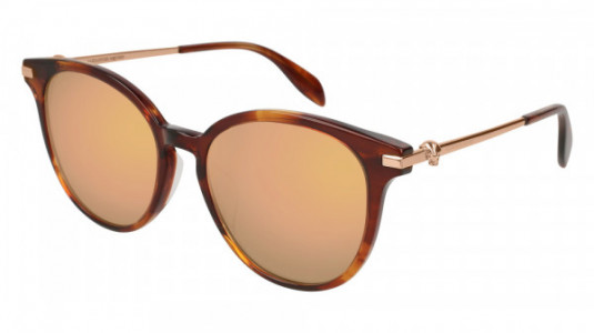 Alexander McQueen AM0122SK Sunglasses, BROWN with GOLD temples and PINK lenses