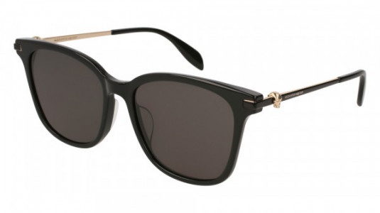 Alexander McQueen AM0123SK Sunglasses, BLACK with GOLD temples and GREY lenses