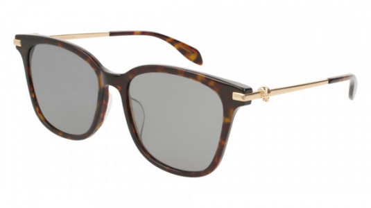Alexander McQueen AM0123SK Sunglasses, HAVANA with GOLD temples and SILVER lenses