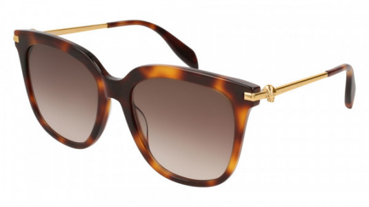 Alexander McQueen AM0107S Sunglasses, 002 - HAVANA with GOLD temples and BROWN lenses
