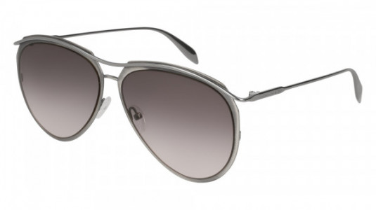 Alexander McQueen AM0115S Sunglasses, 001 - SILVER with RUTHENIUM temples and GREY lenses