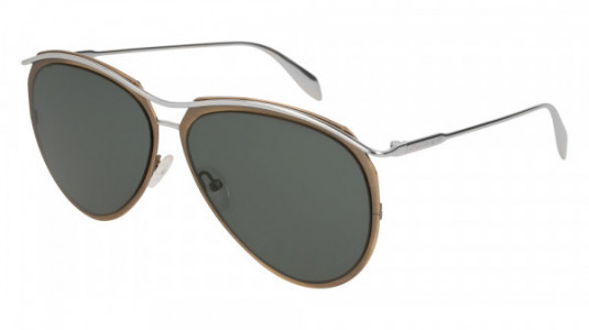 Alexander McQueen AM0115S Sunglasses, 002 - GOLD with SILVER temples and GREEN lenses