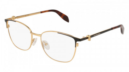 Alexander McQueen AM0109O Eyeglasses, 002 - GOLD with BLACK temples