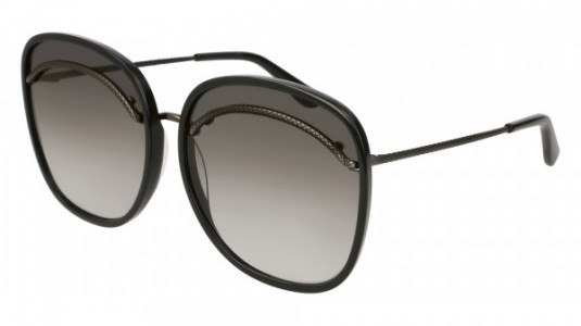 Bottega Veneta BV0138S Sunglasses, BLACK with RUTHENIUM temples and GREY lenses