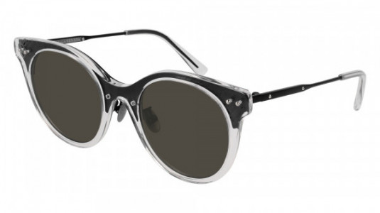Bottega Veneta BV0143S Sunglasses, CRYSTAL with BLACK temples and GREY lenses