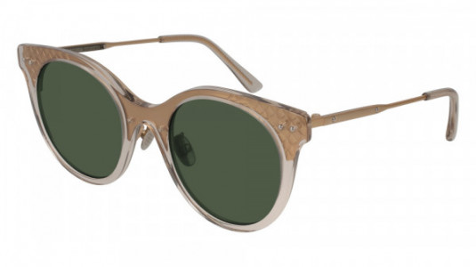 Bottega Veneta BV0143S Sunglasses, NUDE with GOLD temples and GREEN lenses
