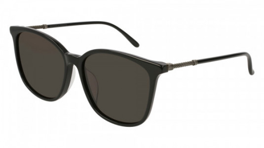 Bottega Veneta BV0153SK Sunglasses, 001 - BLACK with SILVER temples and GREY lenses