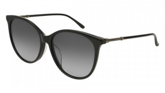 Bottega Veneta BV0154SK Sunglasses, 001 - BLACK with SILVER temples and GREY lenses