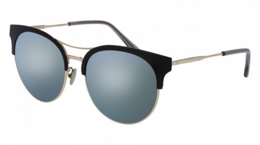 Bottega Veneta BV0091SK Sunglasses, 001 - BLACK with GOLD temples and SILVER lenses