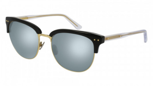 Bottega Veneta BV0092SK Sunglasses, 003 - BLACK with CRYSTAL temples and SILVER lenses