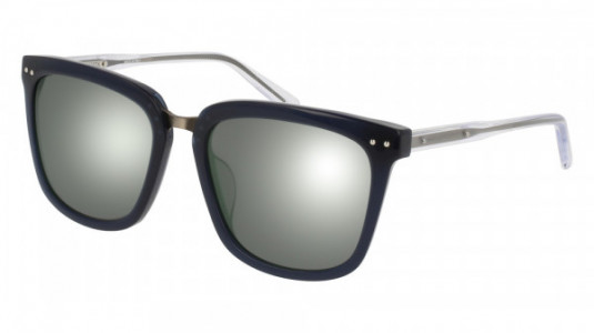 Bottega Veneta BV0093SK Sunglasses, 004 - BLUE with CRYSTAL temples and SILVER lenses