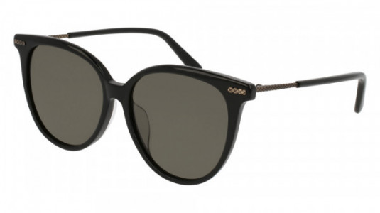 Bottega Veneta BV0103SA Sunglasses, BLACK with SILVER temples and GREY lenses