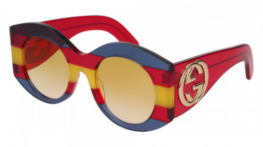 Gucci GG0177S Sunglasses, MULTICOLOR with RED temples and YELLOW lenses