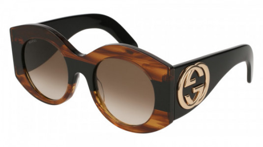 Gucci GG0177S Sunglasses, HAVANA with BLACK temples and BROWN lenses