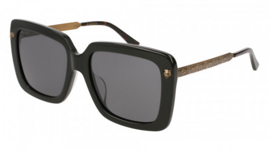 Gucci GG0216SA Sunglasses, 001 - BLACK with GOLD temples and GREY lenses