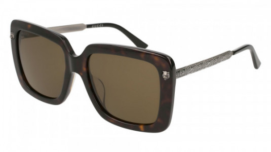 Gucci GG0216SA Sunglasses, 002 - HAVANA with SILVER temples and BROWN lenses