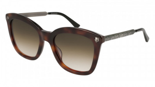 Gucci GG0217S Sunglasses, 002 - HAVANA with SILVER temples and BROWN lenses
