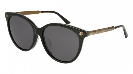 Gucci GG0223SK Sunglasses, BLACK with GOLD temples and GREY lenses