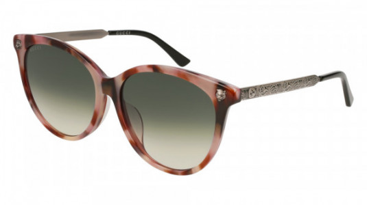 Gucci GG0223SK Sunglasses, HAVANA with SILVER temples and GREEN lenses
