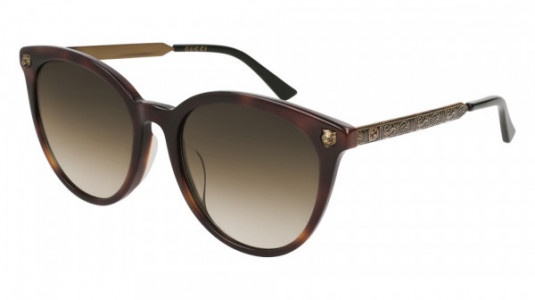 Gucci GG0224SK Sunglasses, HAVANA with GOLD temples and BROWN lenses