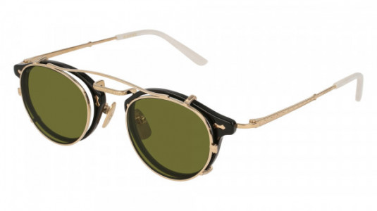 Gucci GG0229S Sunglasses, BLACK with GOLD temples and GREEN lenses