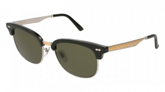 Gucci GG0051SA Sunglasses, BLACK with SILVER temples and GREEN lenses