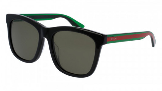 Gucci GG0057SK Sunglasses, BLACK with GREEN temples and GREEN lenses