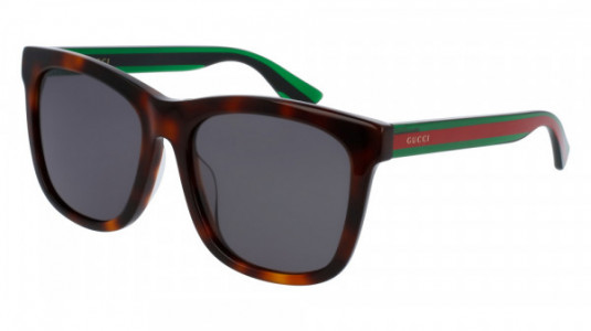Gucci GG0057SK Sunglasses, HAVANA with GREEN temples and GREY lenses