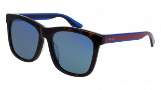 Gucci GG0057SK Sunglasses, HAVANA with BLUE temples and BLUE lenses