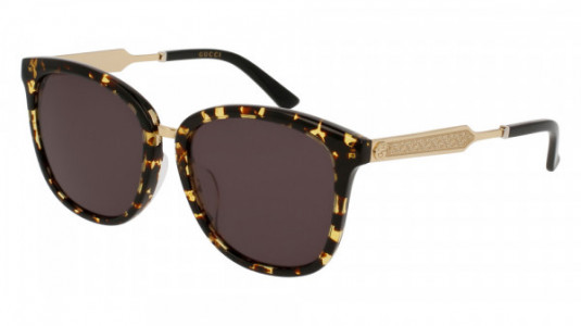Gucci GG0073SK Sunglasses, HAVANA with GOLD temples and GREY lenses