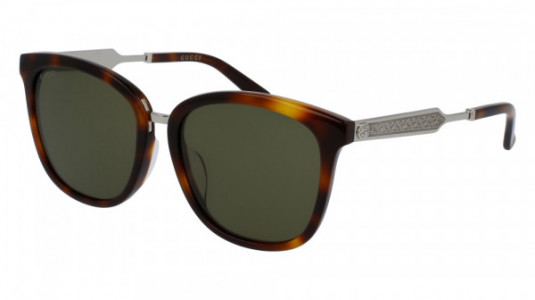 Gucci GG0073SK Sunglasses, HAVANA with SILVER temples and GREEN lenses