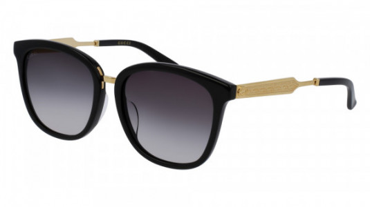 Gucci GG0073SK Sunglasses, BLACK with GOLD temples and GREY lenses
